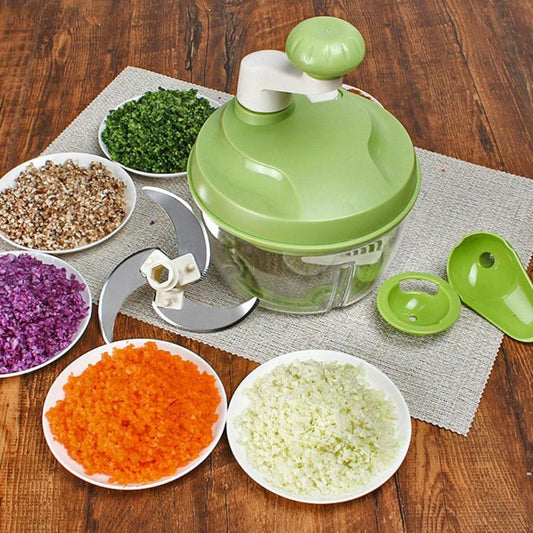 Manual food chopper pull string with container